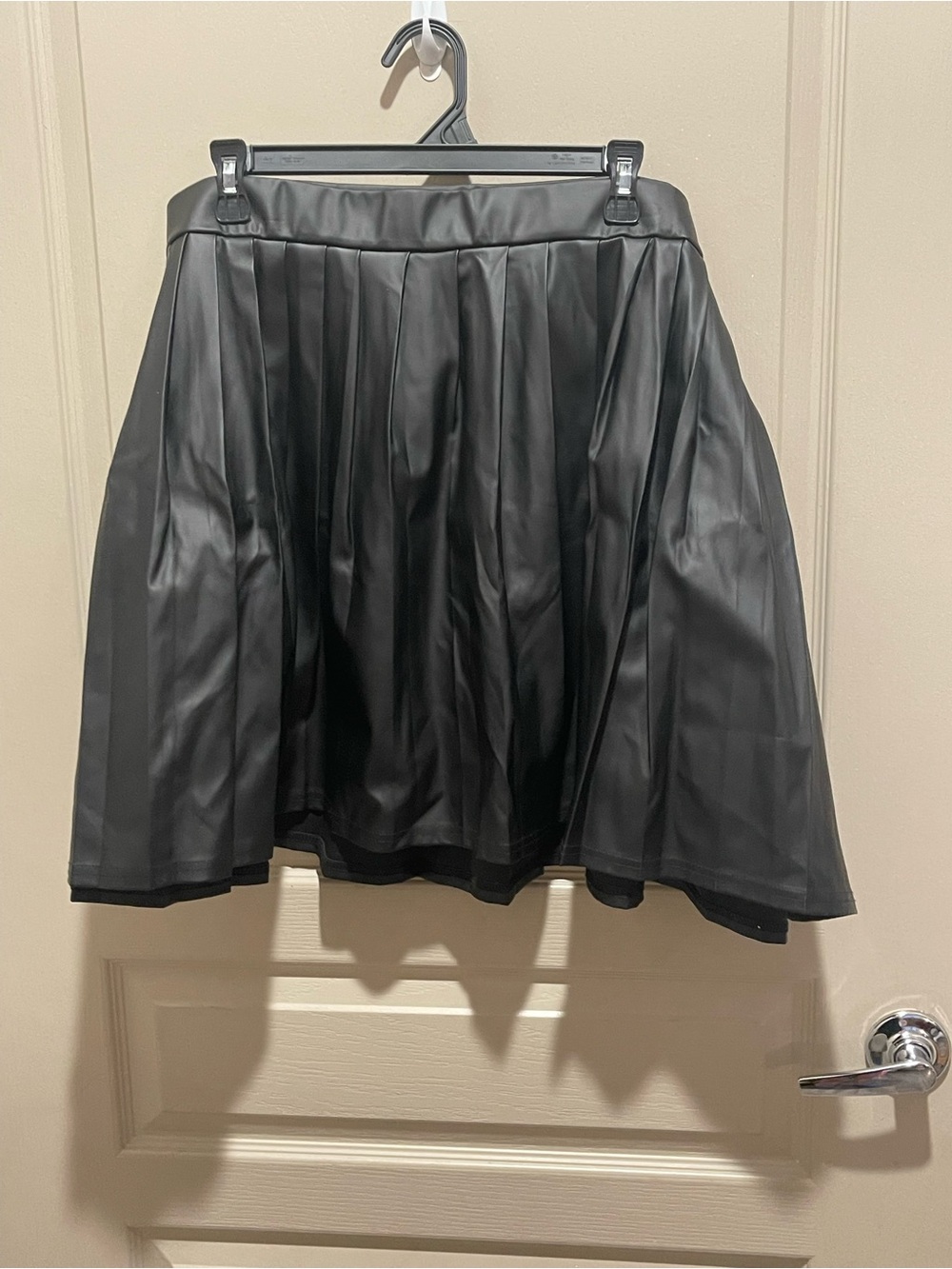 NWOT- Black Faux Leather Pleated Skater Skirt - Women